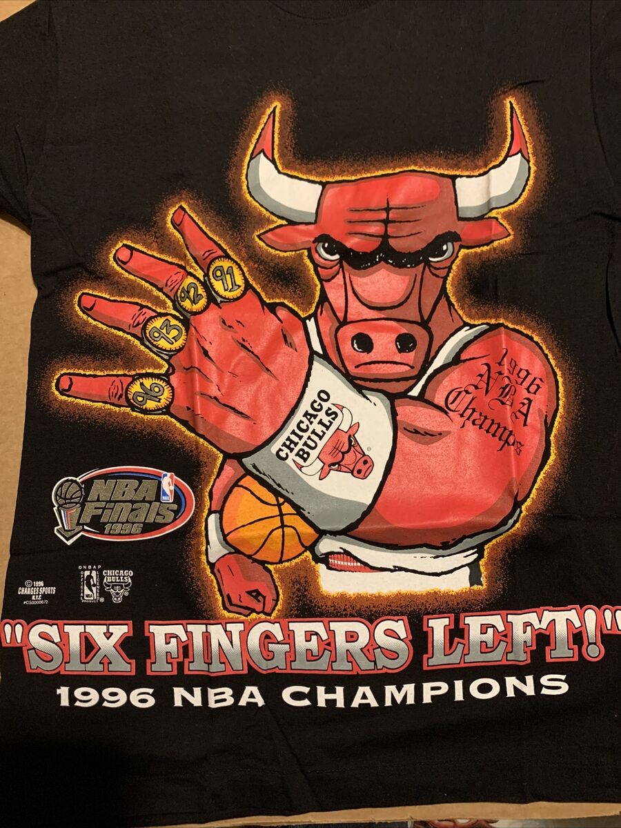 Chicago Bulls Vintage 1996 Six Fingers Left NBA Champions T Chicago Bulls Vintage 1996 Six Fingers Left NBA Champions T