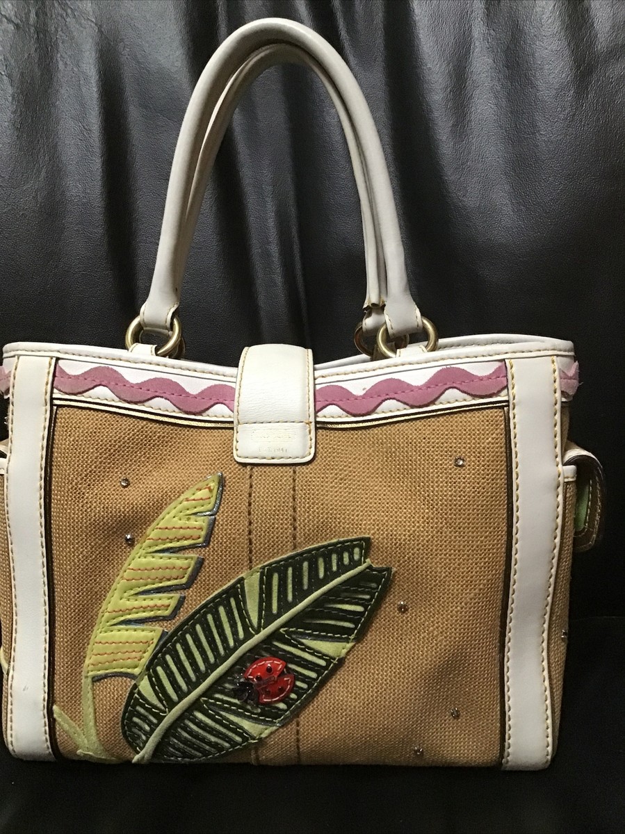 COACH Lady Bug Leaf Limited Edition Burlap Leather Hampton Handbag