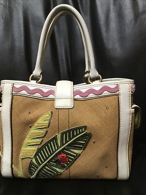 COACH Lady Bug Leaf Limited Edition Burlap Leather Hampton Handbag