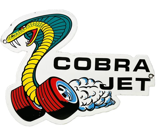 VINTAGE COBRA JET PORCELAIN DEALERSHIP SIGN GAS STATION PUMP PLATE OIL FORD