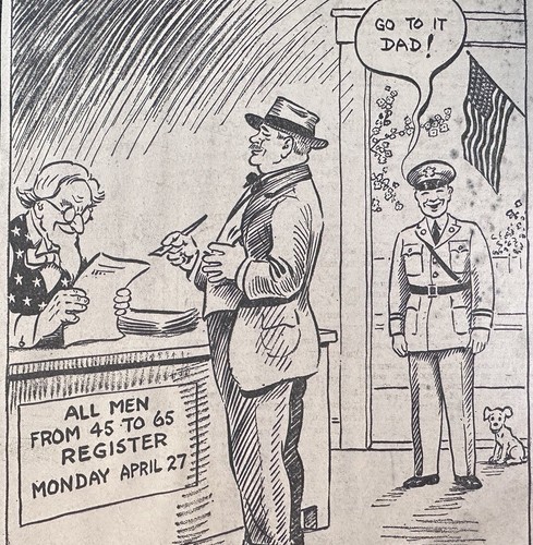 1942 War Draft Uncle Sam USA WWII WW2 Cincinnati Ohio Newspaper Shafer Cartoon