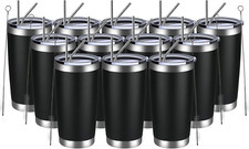 12 Pack 20Oz Stainless Steel Insulated Tumblers with Lids & Straws - Black
