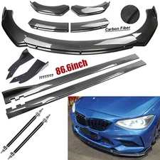 For 3 Series F30 F31 E90 E92 Fiber Front Bumper Lip Spoiler 86.6" Side Skirt Kit