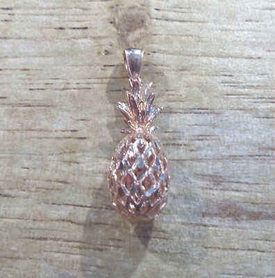 10 MM MASSIV 14K ROSÉGOLD DIAMANTSCHLIFF 3D GANZE MUSCHEL HAWAIIANISCHE ANANAS ANHÄNGER