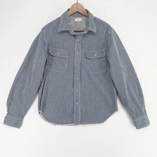 AYR Work Shirt Mens M Blue Railroad Striped Long Sleeve Snap Front