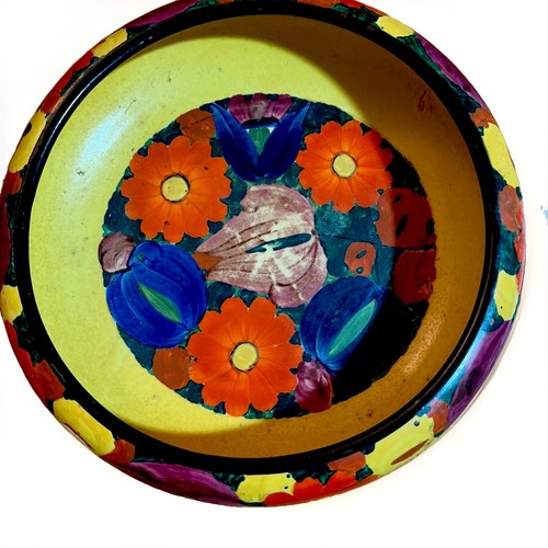 Vintage J Mrazek Peasant Art Pottery Bowl Czechoslovakia 7.5" Pattern K Art Deco