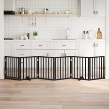 Dog Gate with Door Foldable 6 Panels Black 118.1 " Poplar Wood