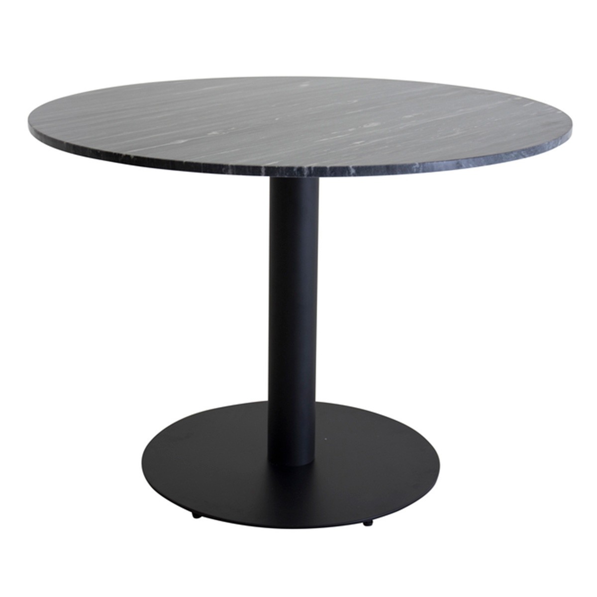 Table à manger en marbre Estelle 106cm gris foncé et structure en métal noir au design minéral