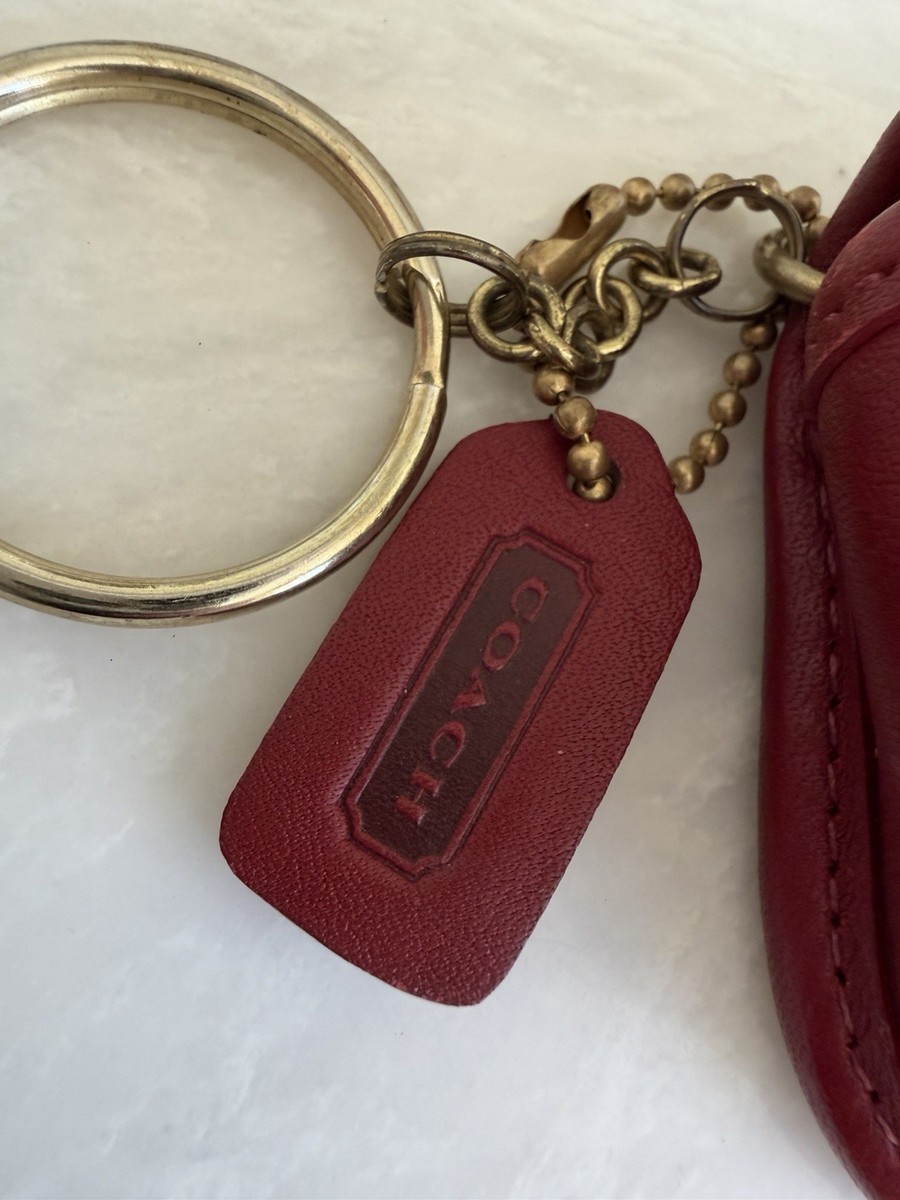 COACH VINTAGE RED TURNLOCK MINI CITY BAG KEYRING FOB CHARM BRASS
