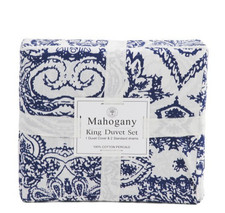 Mahogany Duvet Set -KING- Blue Paisley 100 cotton percale with Shams NEW