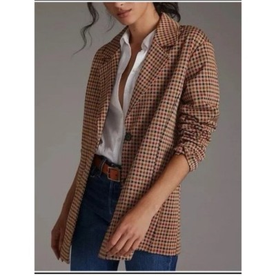 Avec Les Filles Women Plaid Blazer in Tan, Red and Black Size PM