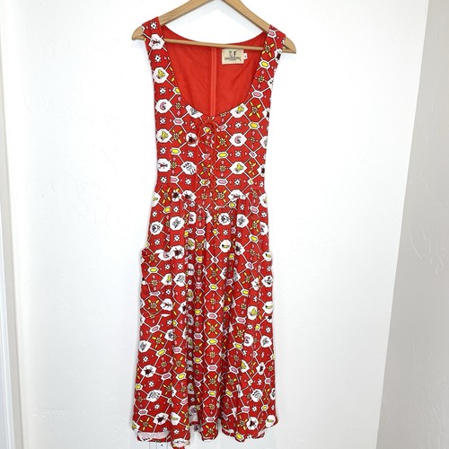 Fashion Brand Company Penelope Gazin Midikleid zum Schnüren Damen XL rot Käfer Schal - Bild 3 von 9