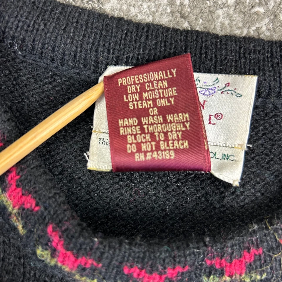 Chaleco Suéter Vintage 1989 Susan Bristol Negro Lana Flores Botánico Talla M Foto 4 de 4