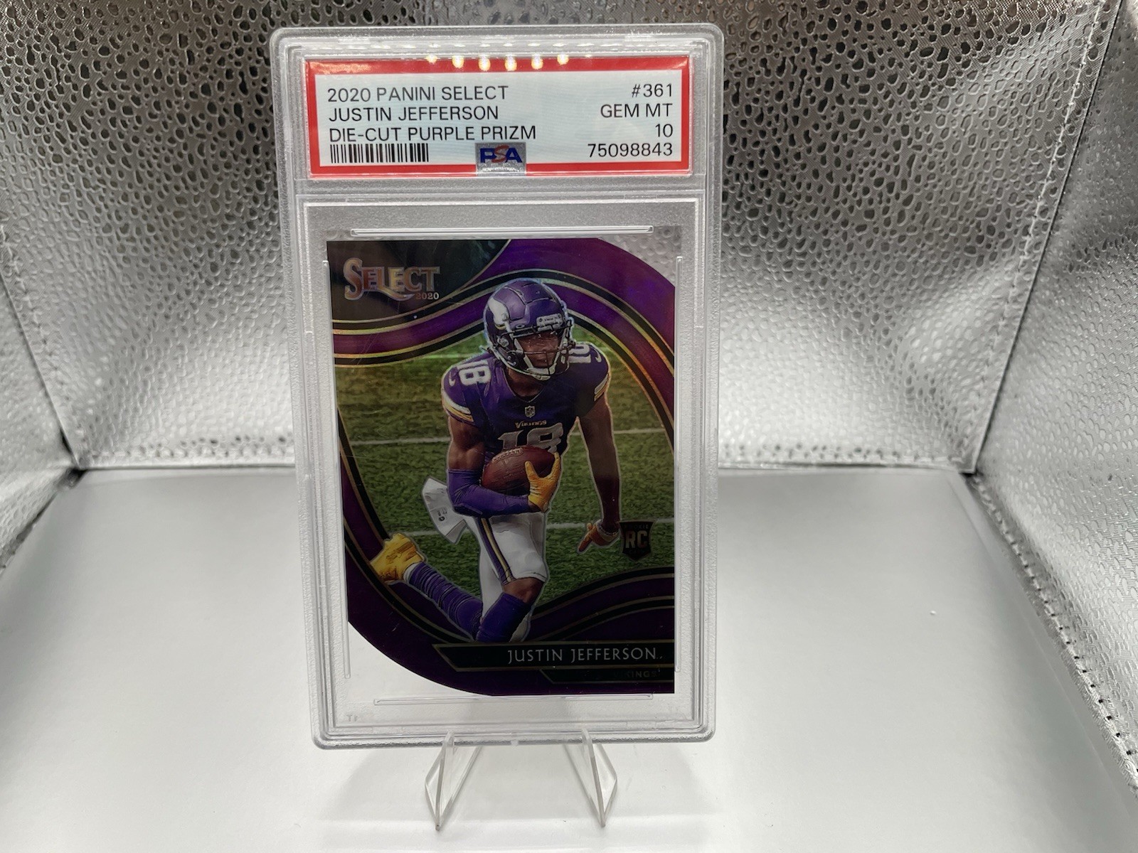 2020 Panini Select Field Level Justin Jefferson #361 Purple Prizm Die-Cut PSA 10