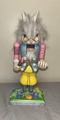 Easter Bunny Nutcracker Rabbit Easter Vintage Pastel Eggs Basket Rare READ