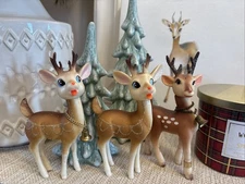 Vintage Reindeer Brown Spotted Plastic Swivel Head Neck Bell Christmas LOT of 6