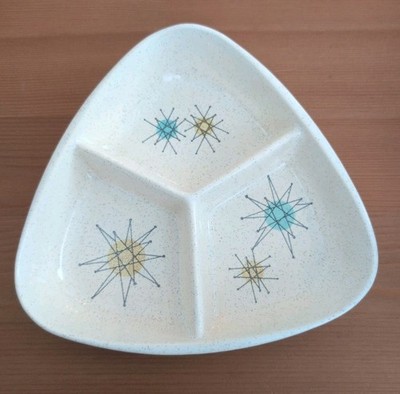 Franciscan Atomic Starburst 3 Part Divided Triangle Relish Dish Vintage MCM 50s