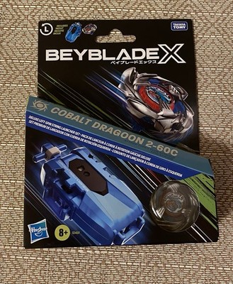 NIB-Hasbro Beyblade X Cobalt Dragoon 2-60C Deluxe Left Spin String Launcher Set