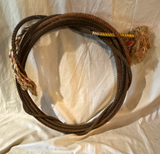 Brown Braided Lariat Rope Lasso, Roping Style, Frayed Tasseled Ends
