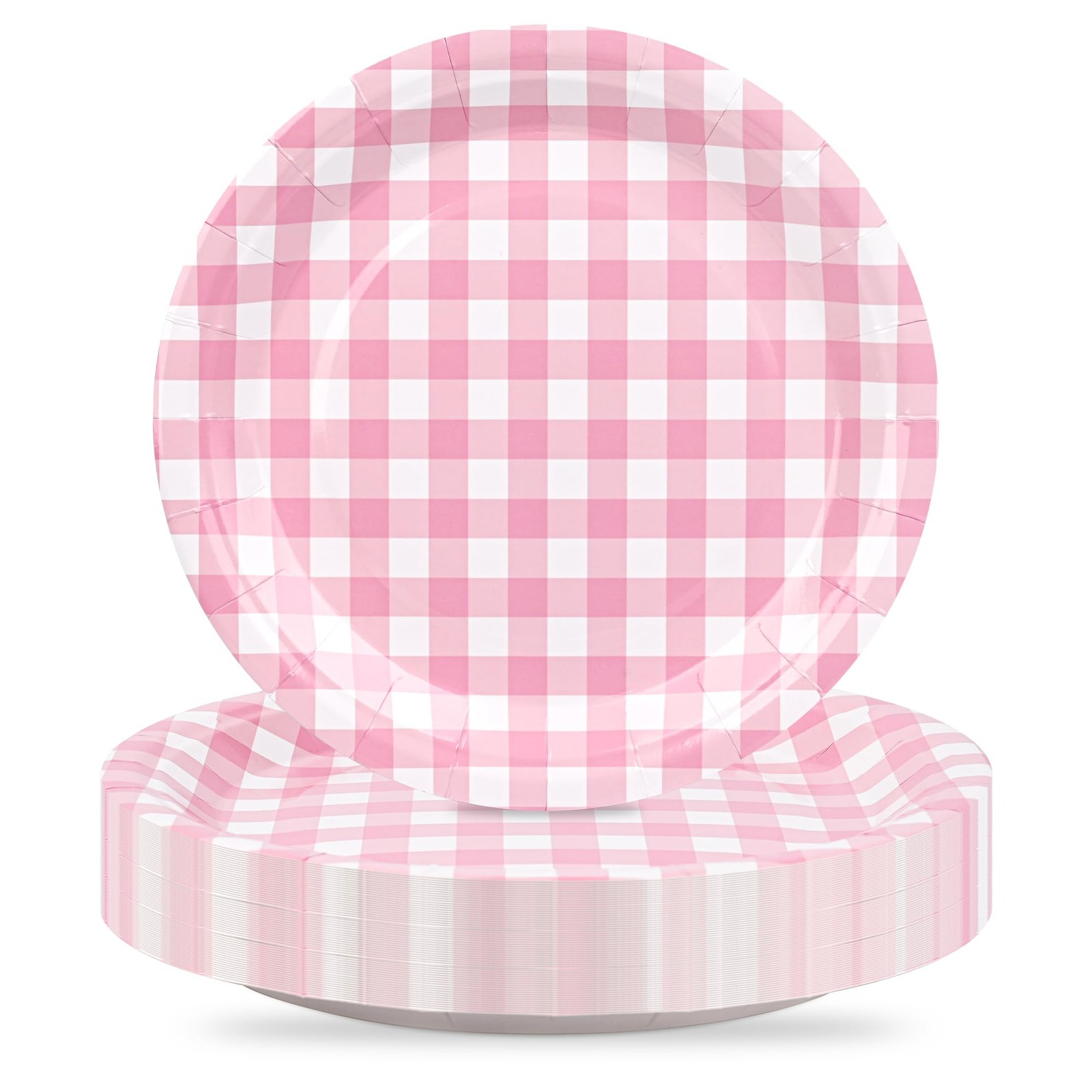 48Pcs Gingham Party Supplies Pink Plates 9 inches Disposable Plaid Decorative...
