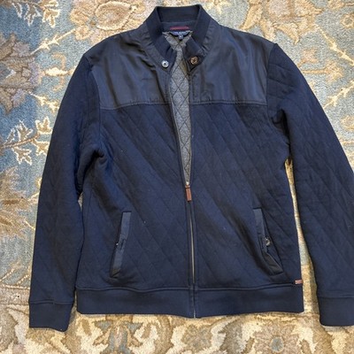 TED BAKER Kartel Jacket Coat Mens Size 5 Med/LG Navy Diamond Quilted Cotton/poly