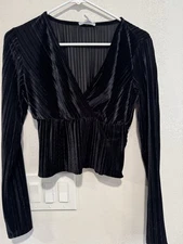 Olive + Oak Crushed Velvet Whimsygoth Top Smocked Waist V Neck S Witchy Vampy