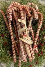 10 Primitive Rag Ticking Fabric Wrapped Candy Canes Christmas Ornaments Grubby