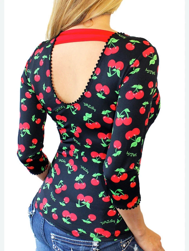 Demi Loon Black Cherry Bomb Logo XL Top Cut Out Back E Girl Grunge Babydoll Y2K - Imagem 2 de 4