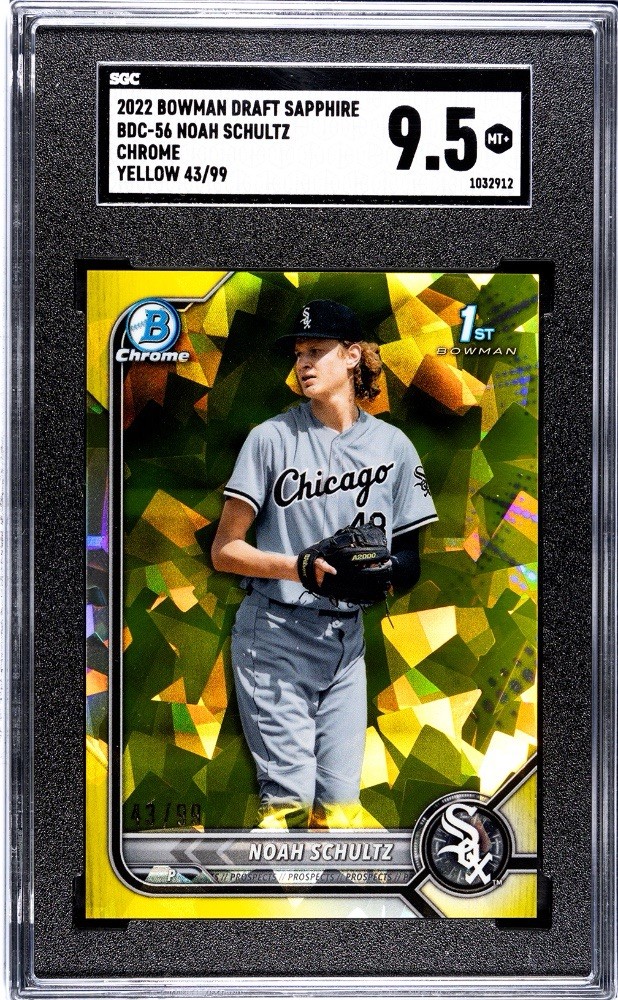 2022 Bowman Draft Sapphire Noah Schultz 1st Chrome Yellow Refractor /99 RC