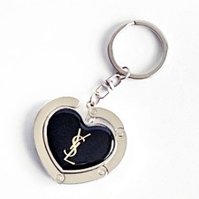 Portachiavi appendiabiti borsa Yves Saint Laurent cuore nero argento autentico