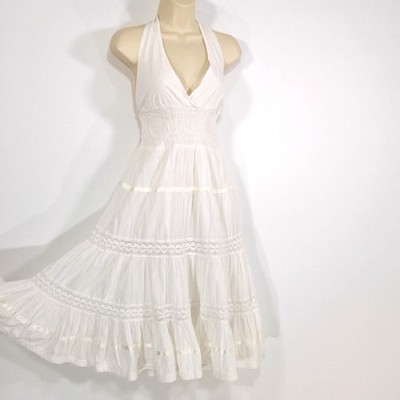 Fire Los Angeles Size M Tie Halter Maxi Dress Tiered Ruffles Boho Festival Chic