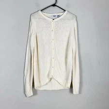 Leon Levin Women's Hand Loomed Button-Up Cardigan Sweater Size M Cream