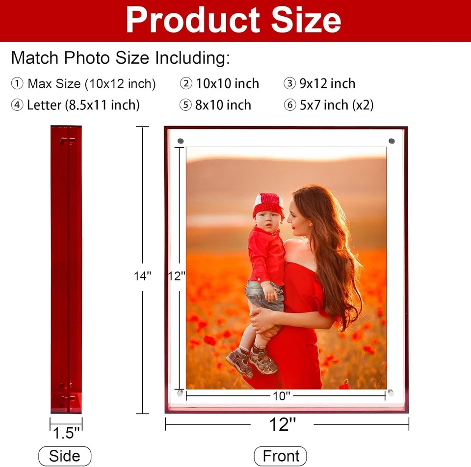 10x12 Picture Frame, Stunning Color Acrylic Floating Photo Frame - Image 2 of 4
