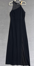 Halston Dress 10 Black Halter Metal Slit Gown Formal Maxi Evening Designer LBD