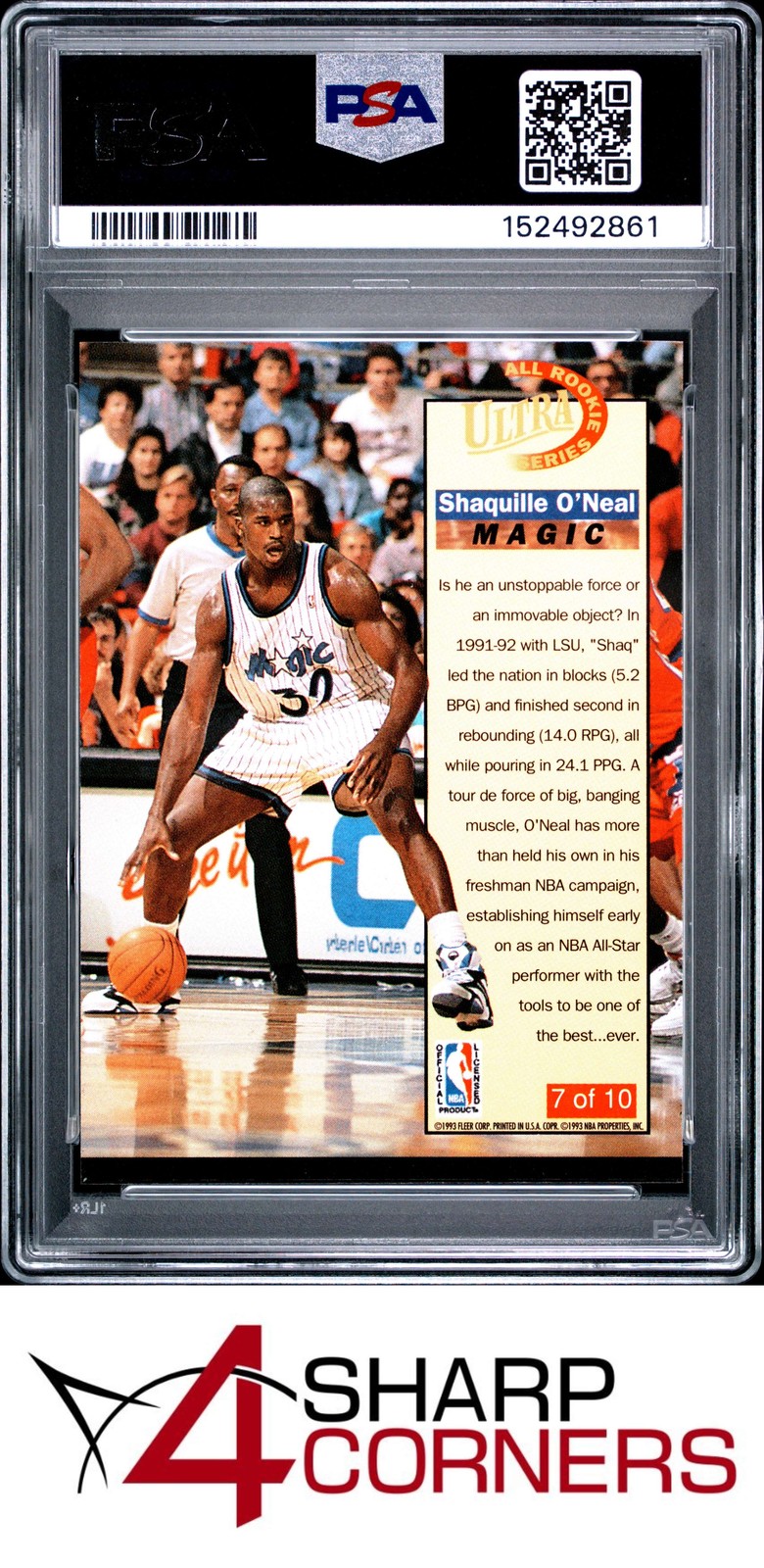 1992 ULTRA ALL-ROOKIES #7 SHAQUILLE O'NEAL RC MAGIC HOF PSA 10 view 2