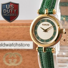 Box Vintage Gucci 2000L Sherry Line Roman Green Gold Qz Women's Watch From JAPAN