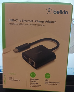 belkin usb-c to ethernet +charge adapter new in retail box