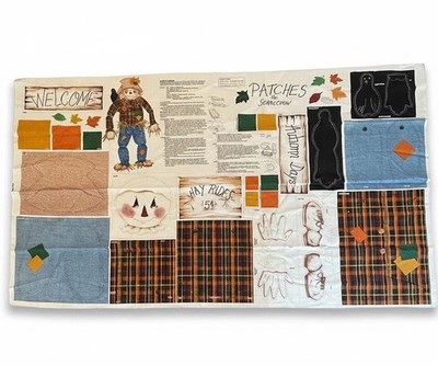 Vintage Fall Scarecrow Fabric Panel Patches the Scarecrow 34x60