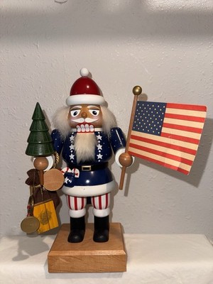 E.M. Merck German Wooden Patriotic Nutcracker USA Flag 12  Christmas Decor
