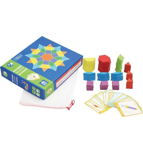 130pcs Wooden Pattern Building Blocks Set Geometric Shape Puzzle ...