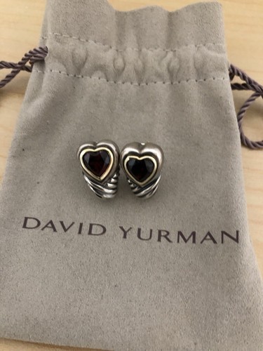 David Yurman 14k & Sterling Garnet Hart Shrimp Earrings - Picture 3 of 4
