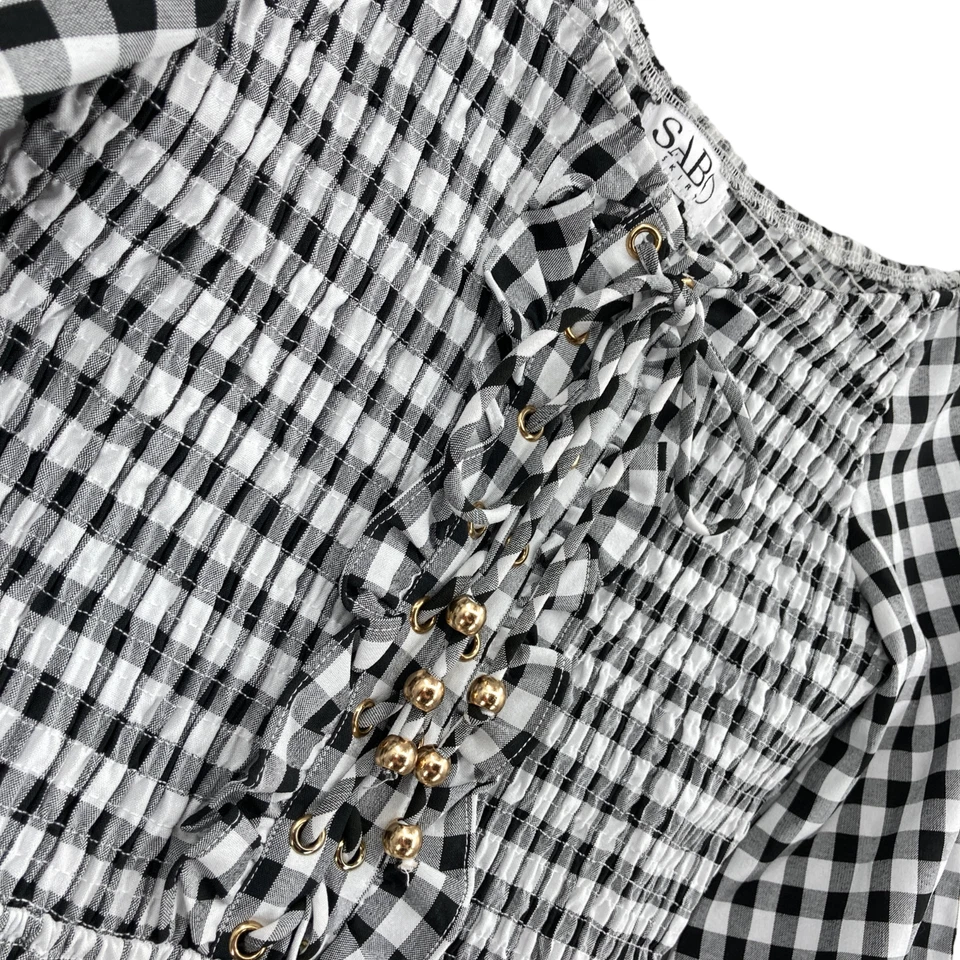 Body Sabo Falda Mia Guinga Con Cordones Mujer M Blanco Negro Cuadros Manga Globo Foto 4 de 4