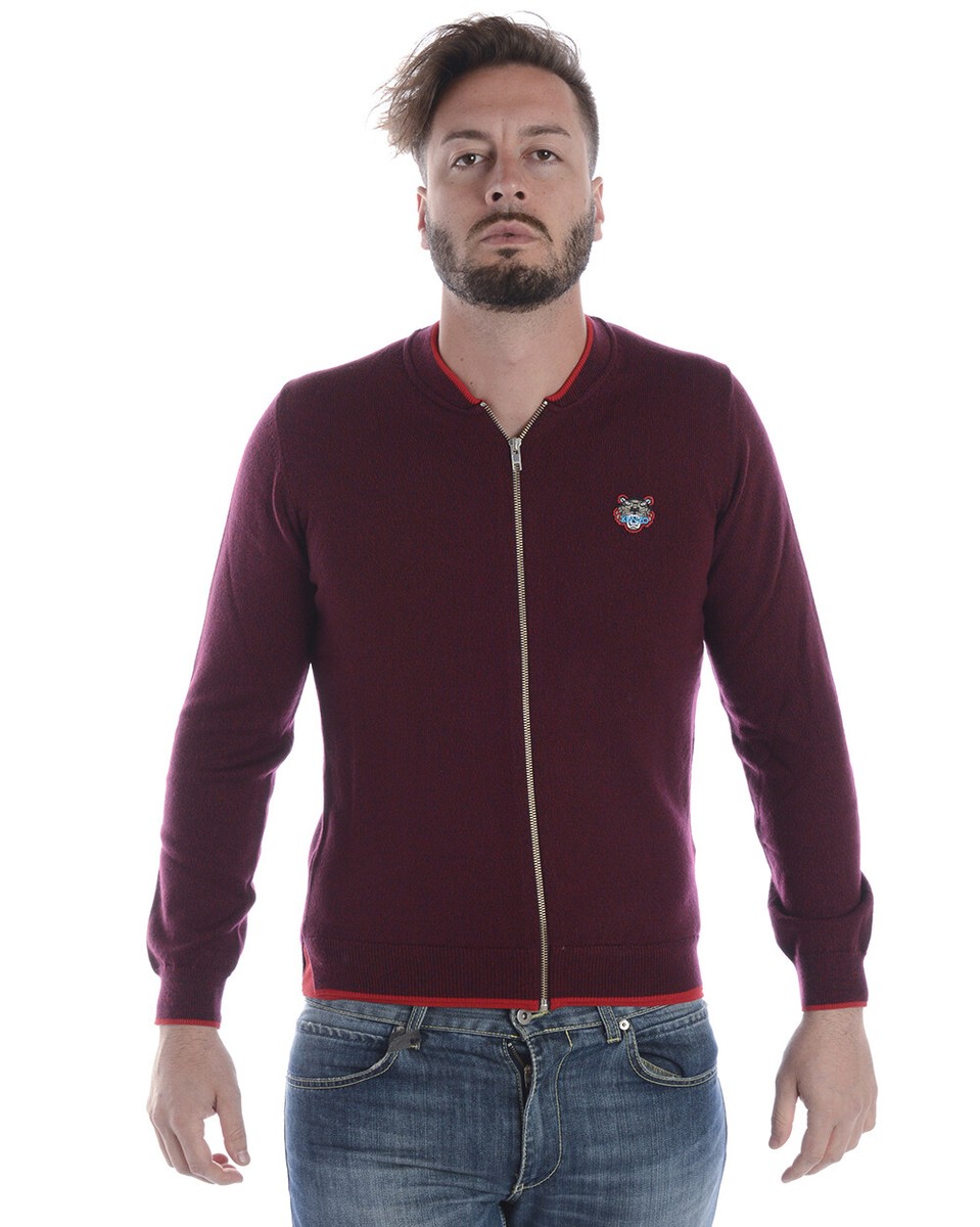 Maglia Maglione Kenzo Sweater ZIPPED TIGER Uomo Bordeaux 3AB5CA102