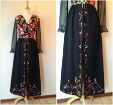 SALE SALE VTG 60s  Colored top & black poly skirt maxi gown Open front Bust 34"