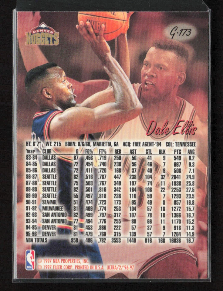 1996-97 Ultra Gold Medallion #G-173 Dale Ellis Denver Nuggets - Image 2 of 2