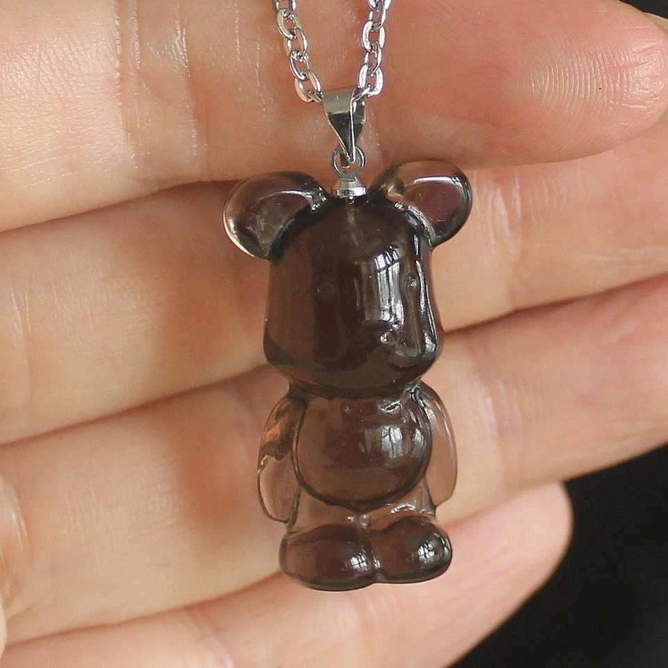 Collar colgante cadena oso violento cristal obsidiana hielo natural dibujos animados Foto 2 de 4