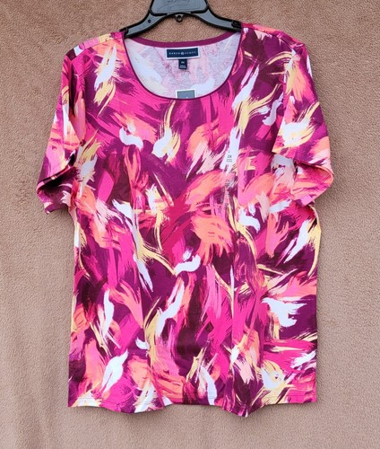 *NEW* Karen Scott Artistic Paint Strokes Red Top Scoop Neck Short Sleeve - NWT - Picture 15 of 22