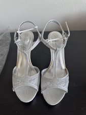 New Sparkle Silver Strappy Sandals Heels With Lace And Rhinestones Wedding