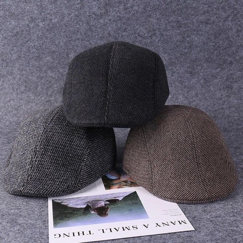 Men Newsboy Flat Cap Warm Hat Cabbie Beret Baker Boy Retro Classic Winter - Picture 4 of 24