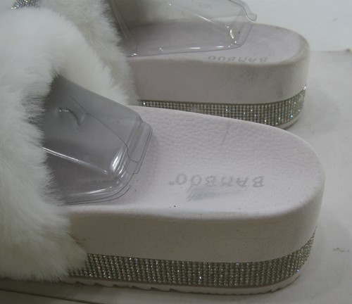 Sandalias BLANCAS PLATEADAS Slip On FURRY 2" PLATAFORMA MUJER Talla 11 - Imagen 5 de 8